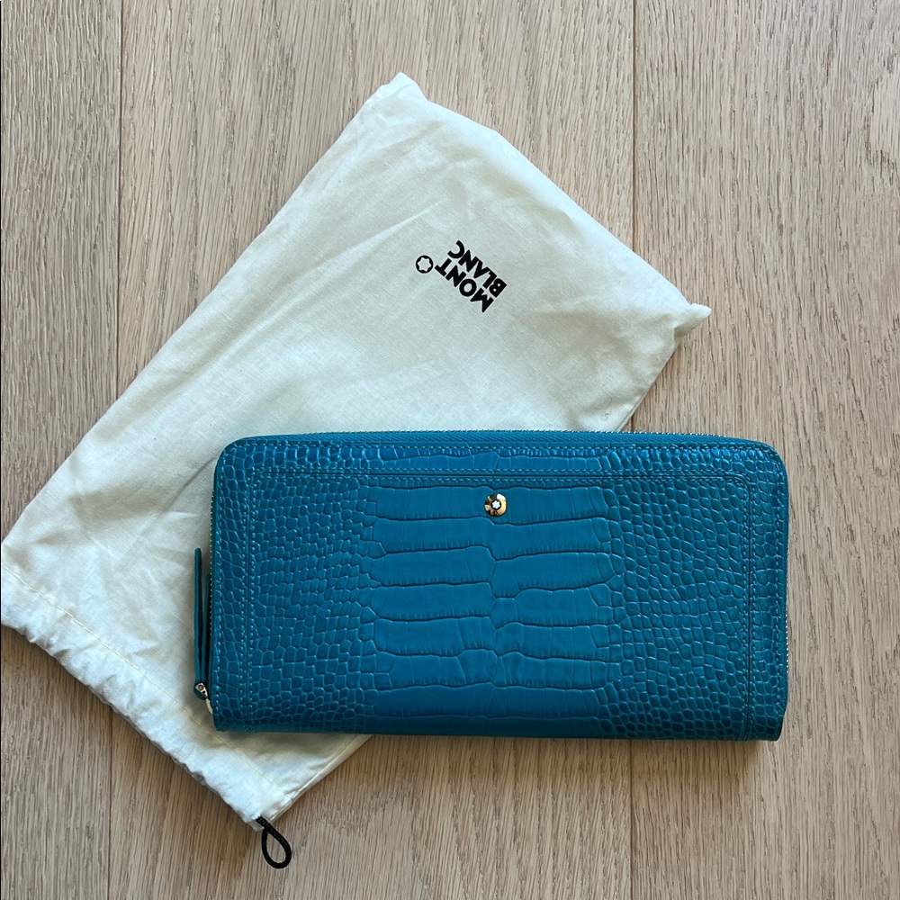 Montblanc Embossed Leather Long Wallet in Turquoise
